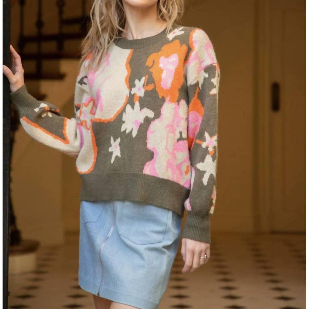 NEW VOY abstract sweater in olive/pink